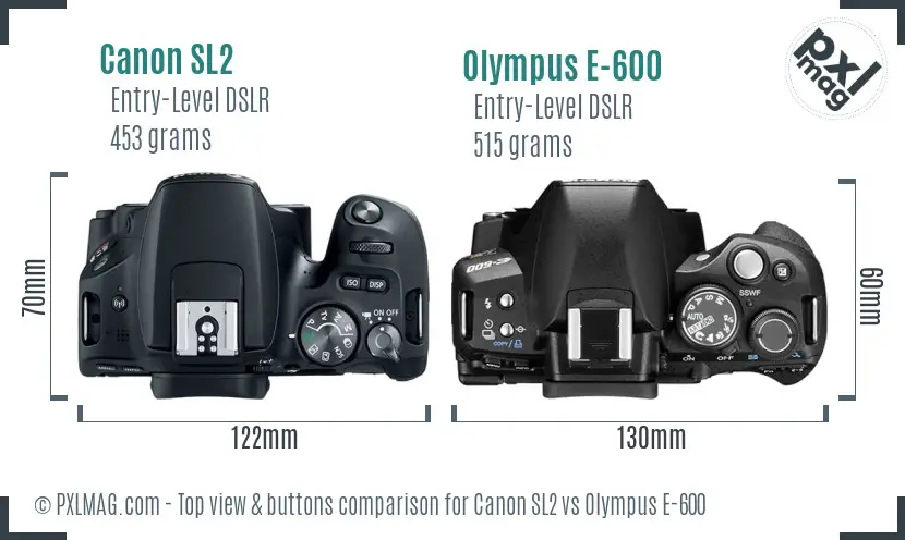 Canon SL2 vs Olympus E-600 top view buttons comparison