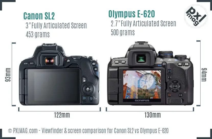 Canon SL2 vs Olympus E-620 Screen and Viewfinder comparison