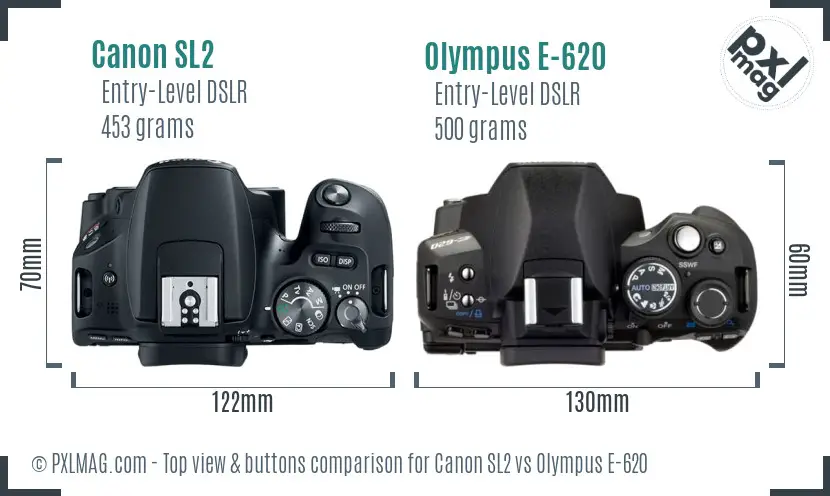 Canon SL2 vs Olympus E-620 top view buttons comparison