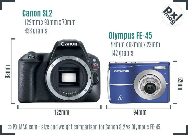 Canon SL2 vs Olympus FE-45 size comparison