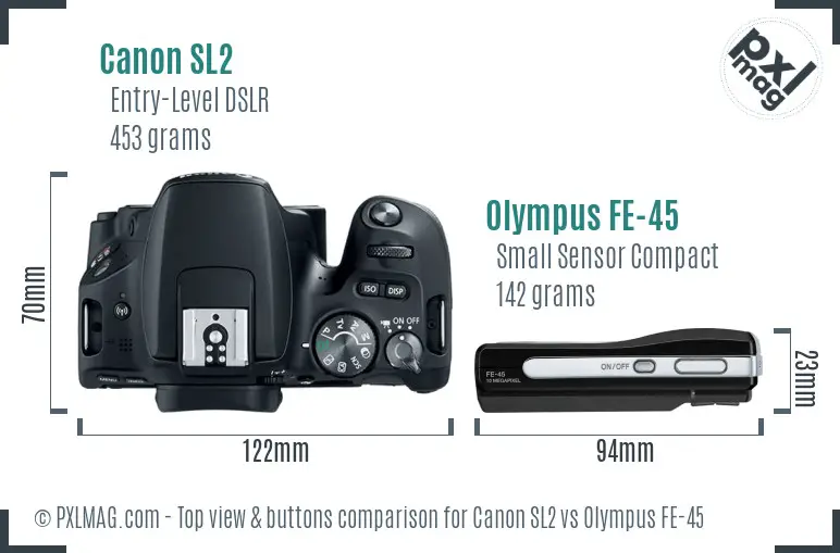 Canon SL2 vs Olympus FE-45 top view buttons comparison