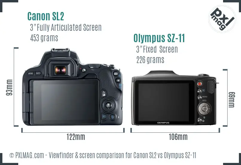 Canon SL2 vs Olympus SZ-11 Screen and Viewfinder comparison