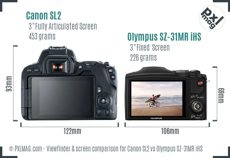 Canon SL2 vs Olympus SZ-31MR iHS Screen and Viewfinder comparison