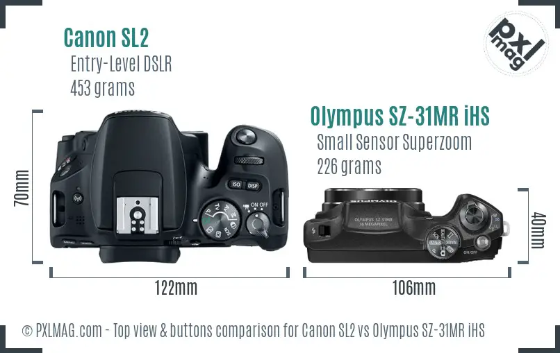 Canon SL2 vs Olympus SZ-31MR iHS top view buttons comparison