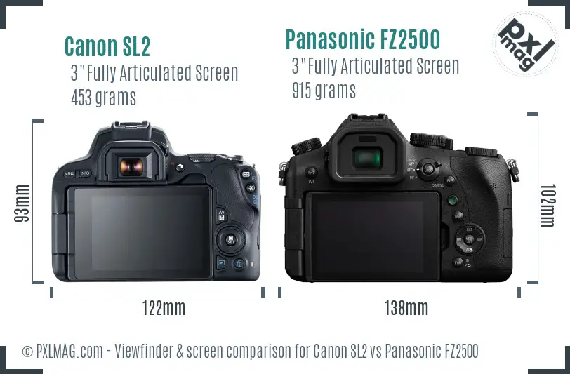Canon SL2 vs Panasonic FZ2500 Screen and Viewfinder comparison