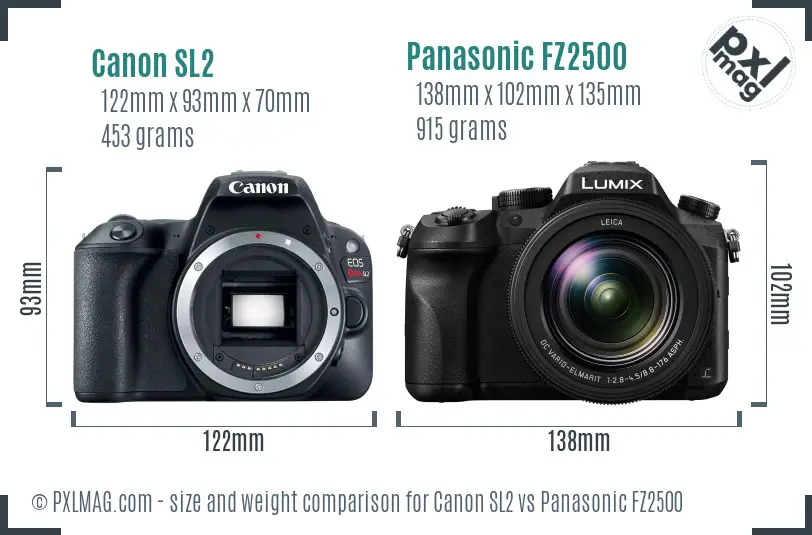 Canon SL2 vs Panasonic FZ2500 size comparison