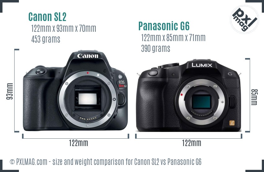 Canon SL2 vs Panasonic G6 size comparison