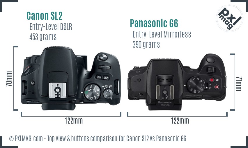 Canon SL2 vs Panasonic G6 top view buttons comparison