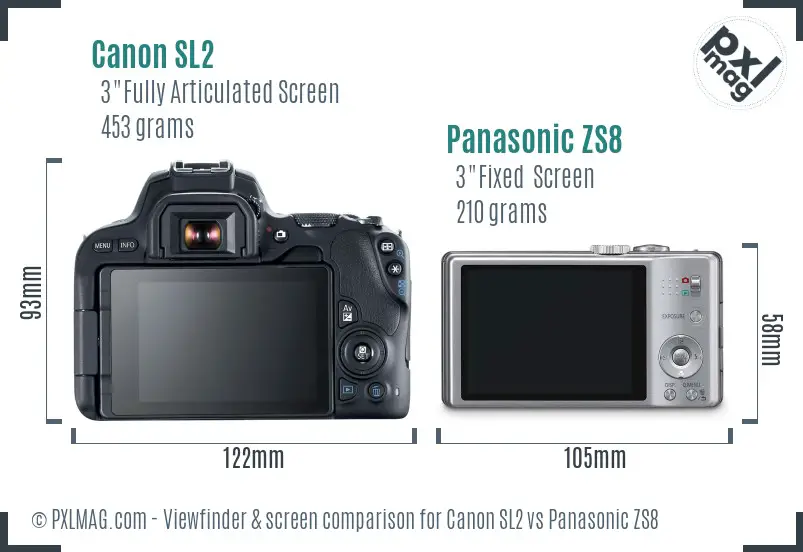 Canon SL2 vs Panasonic ZS8 Screen and Viewfinder comparison
