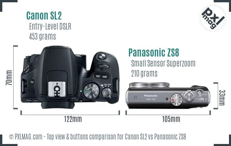 Canon SL2 vs Panasonic ZS8 top view buttons comparison