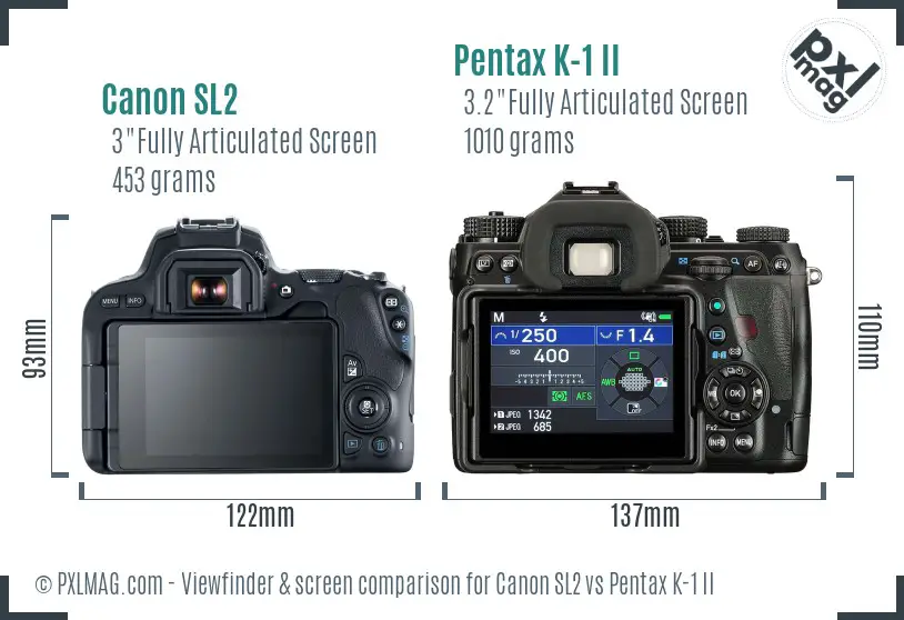 Canon SL2 vs Pentax K-1 II Screen and Viewfinder comparison