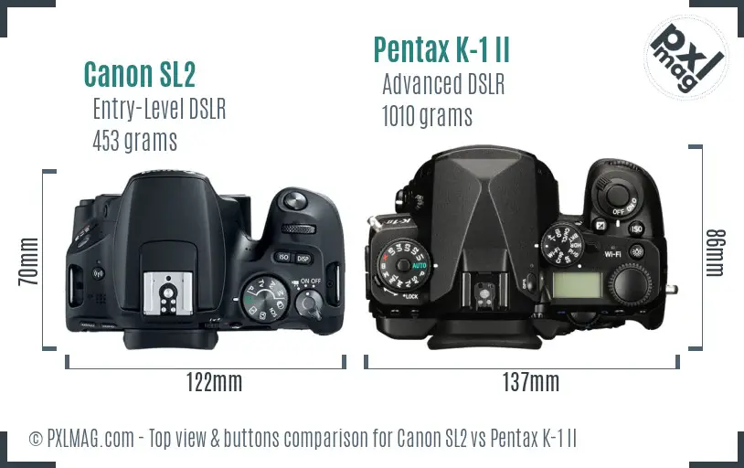 Canon SL2 vs Pentax K-1 II top view buttons comparison