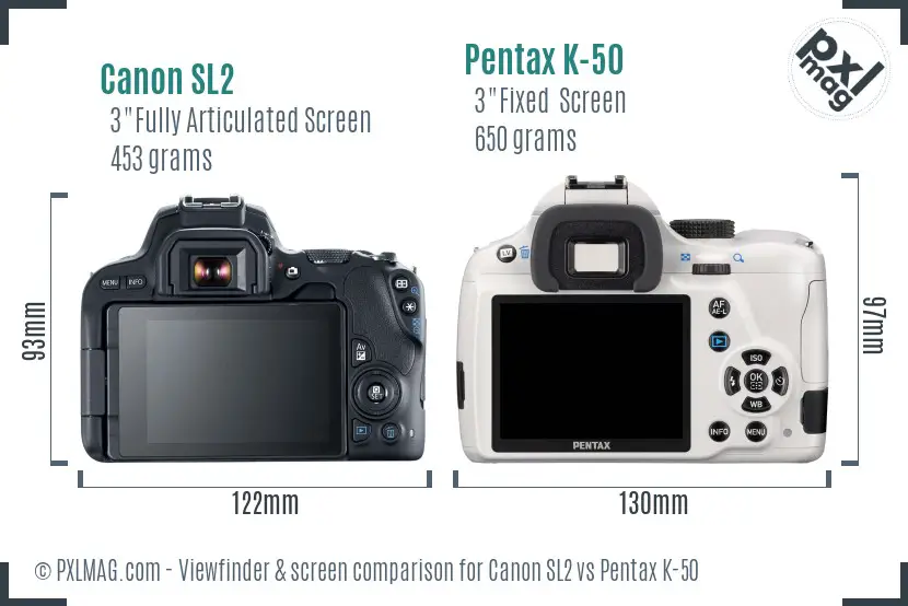 Canon SL2 vs Pentax K-50 Screen and Viewfinder comparison