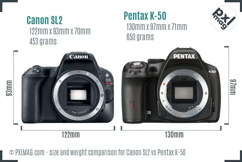 Canon SL2 vs Pentax K-50 size comparison