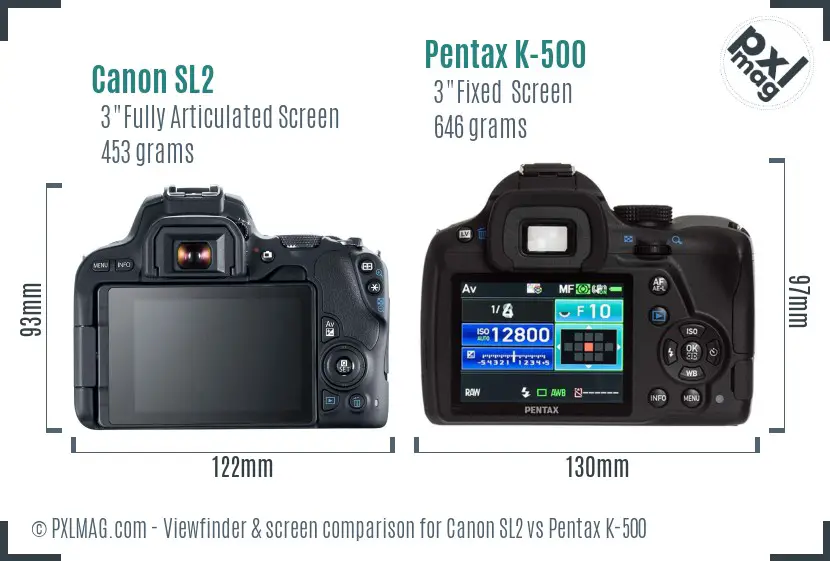 Canon SL2 vs Pentax K-500 Screen and Viewfinder comparison