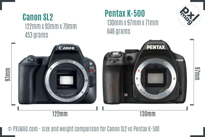 Canon SL2 vs Pentax K-500 size comparison