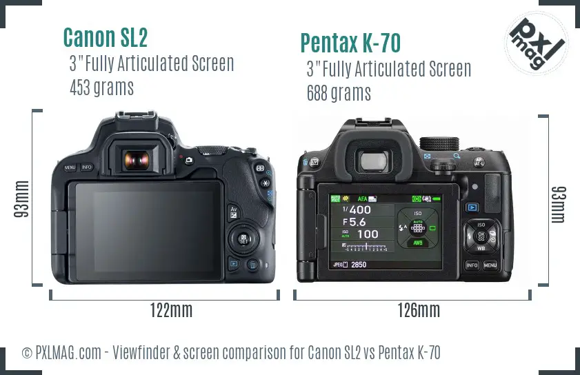 Canon SL2 vs Pentax K-70 Screen and Viewfinder comparison