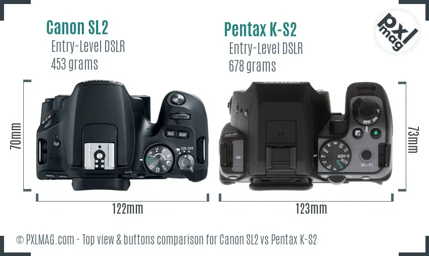 Canon SL2 vs Pentax K-S2 top view buttons comparison
