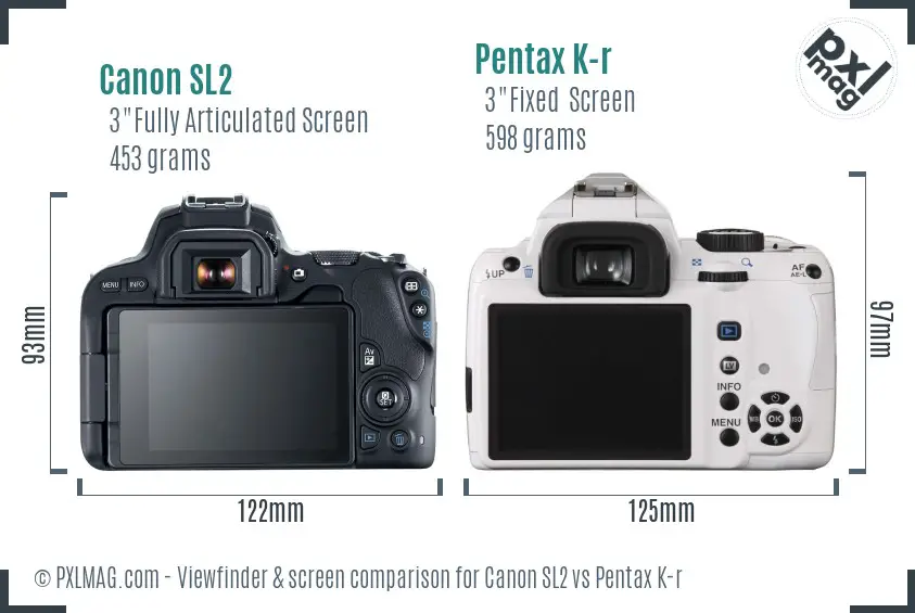 Canon SL2 vs Pentax K-r Screen and Viewfinder comparison