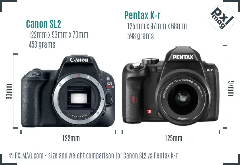 Canon SL2 vs Pentax K-r size comparison