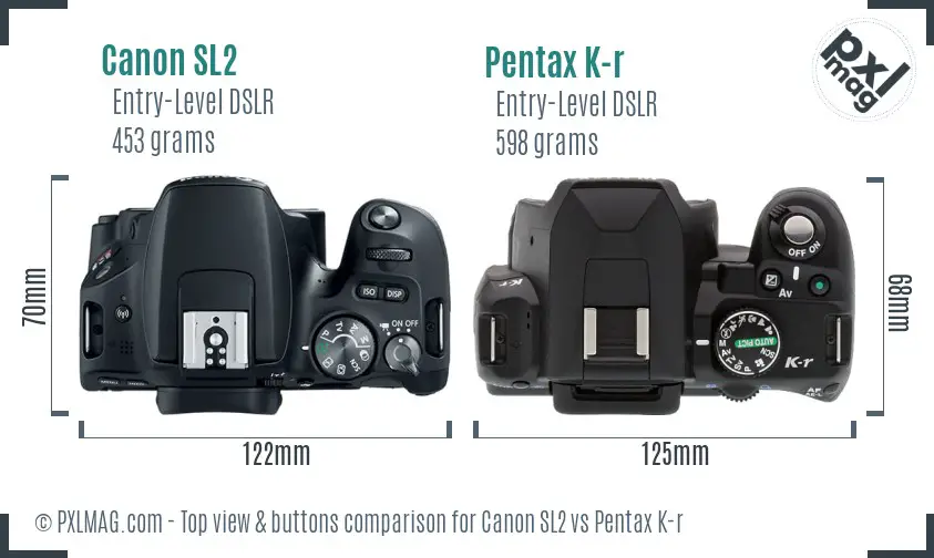 Canon SL2 vs Pentax K-r top view buttons comparison