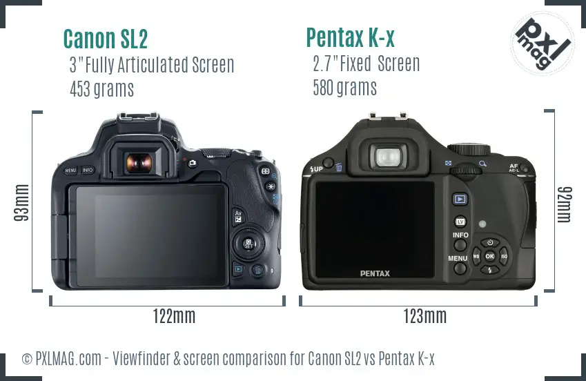 Canon SL2 vs Pentax K-x Screen and Viewfinder comparison