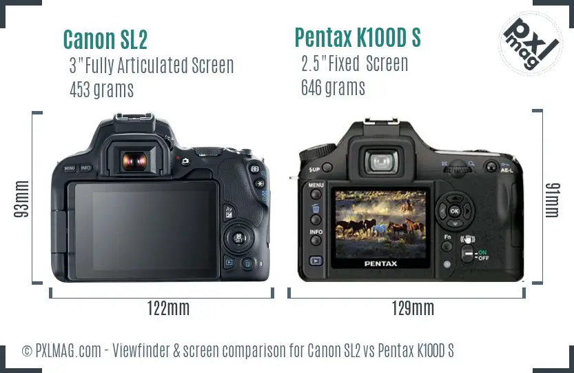 Canon SL2 vs Pentax K100D S Screen and Viewfinder comparison