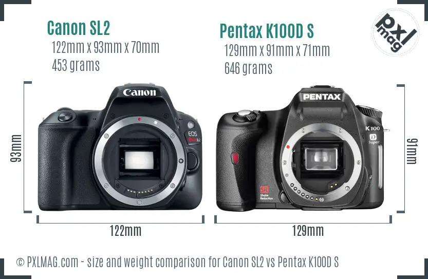 Canon SL2 vs Pentax K100D S size comparison
