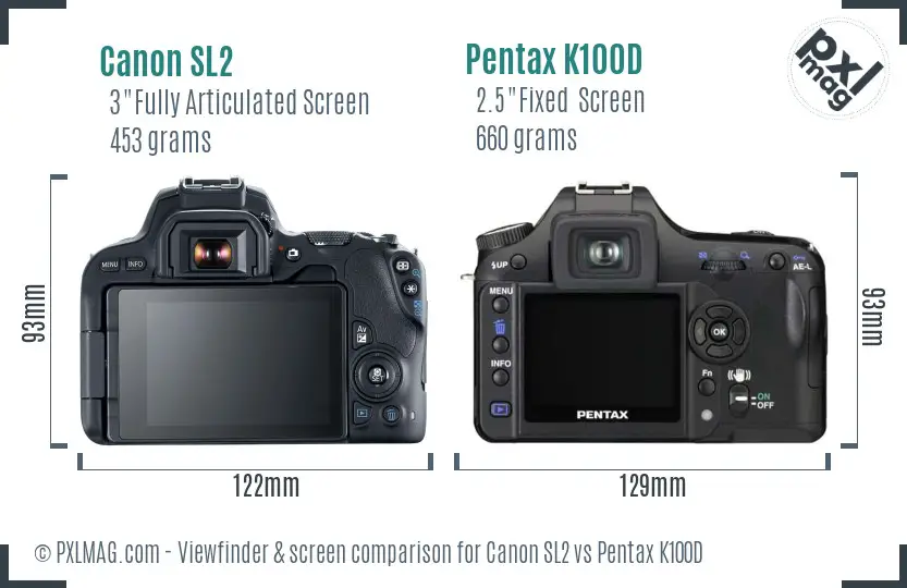 Canon SL2 vs Pentax K100D Screen and Viewfinder comparison