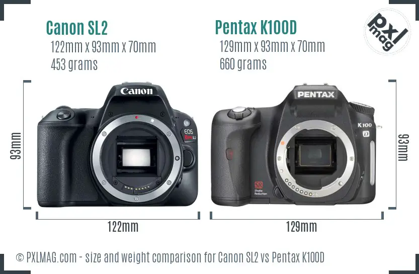 Canon SL2 vs Pentax K100D size comparison