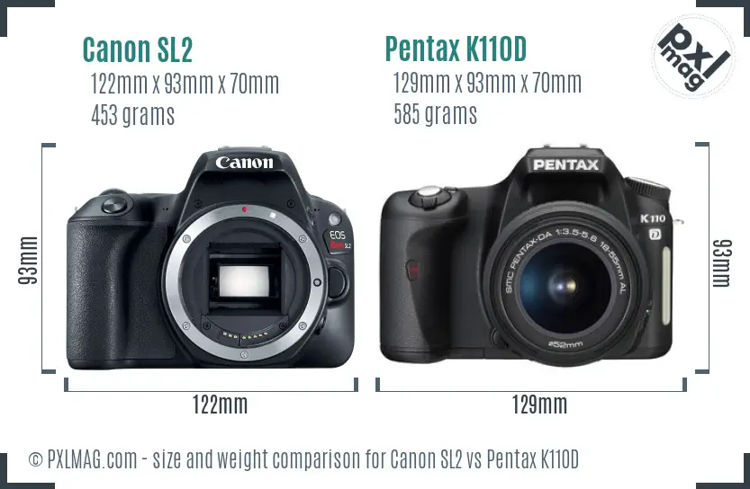 Canon SL2 vs Pentax K110D size comparison