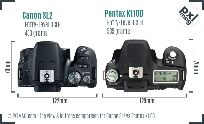 Canon SL2 vs Pentax K110D top view buttons comparison
