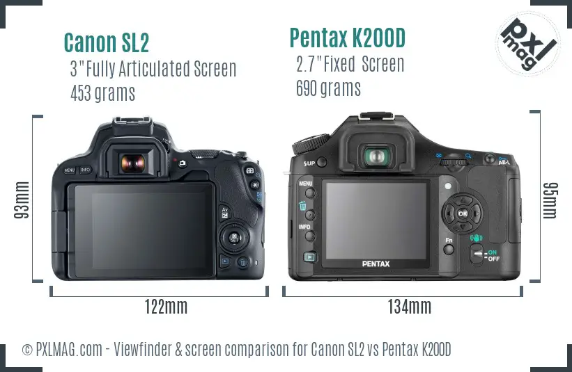 Canon SL2 vs Pentax K200D Screen and Viewfinder comparison