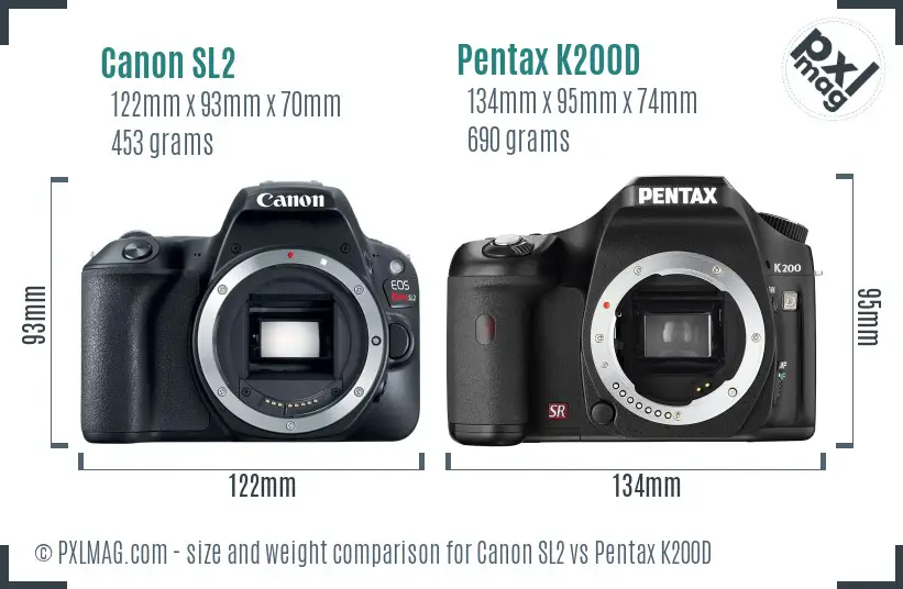 Canon SL2 vs Pentax K200D size comparison