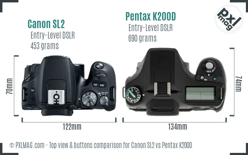 Canon SL2 vs Pentax K200D top view buttons comparison