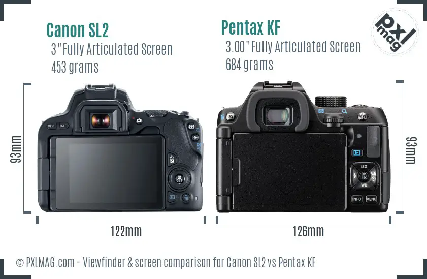 Canon SL2 vs Pentax KF Screen and Viewfinder comparison