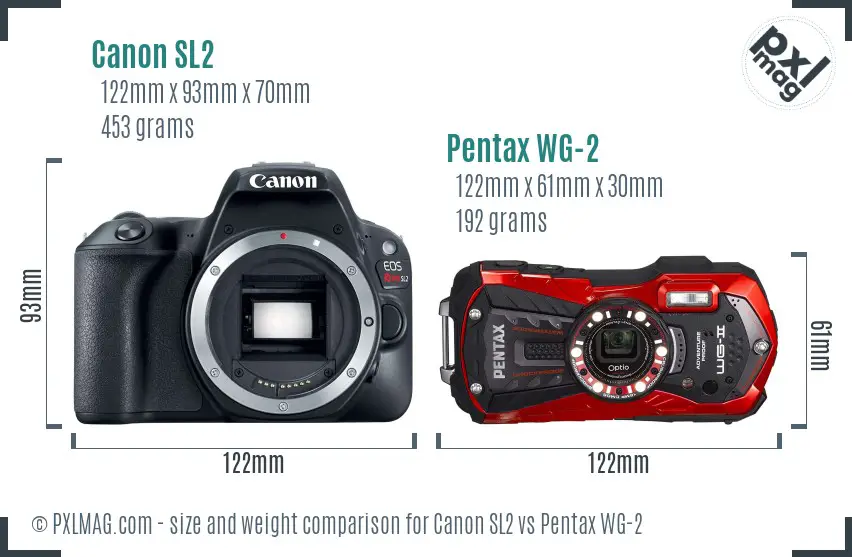 Canon SL2 vs Pentax WG-2 size comparison