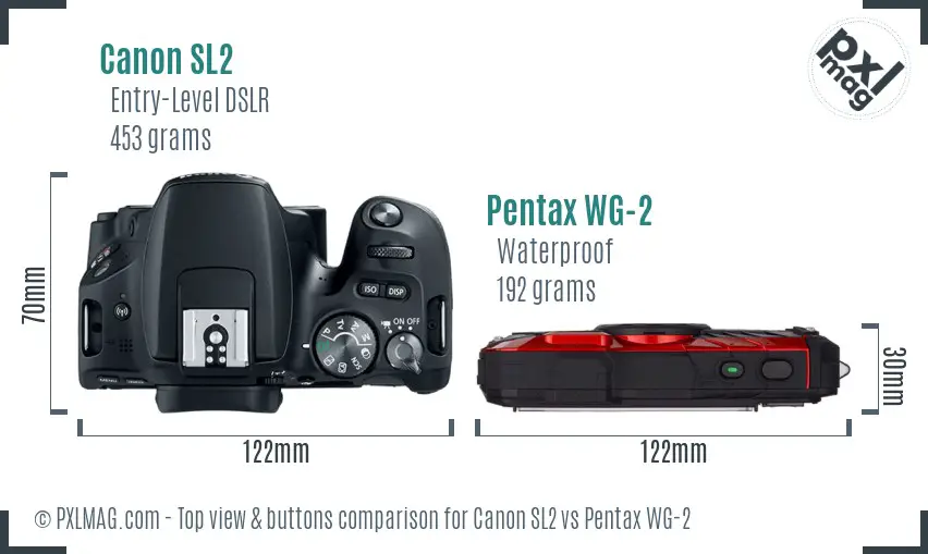 Canon SL2 vs Pentax WG-2 top view buttons comparison