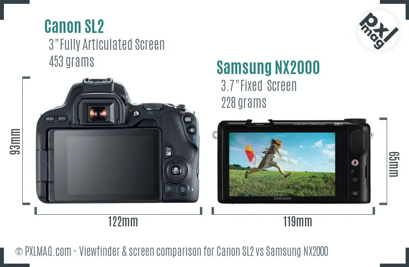 Canon SL2 vs Samsung NX2000 Screen and Viewfinder comparison