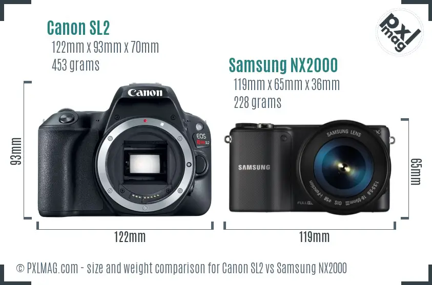 Canon SL2 vs Samsung NX2000 size comparison