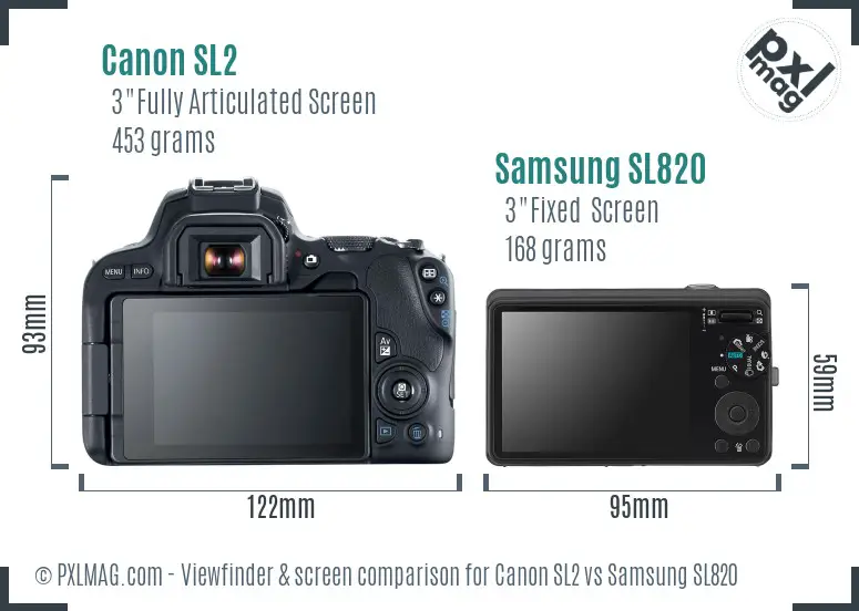 Canon SL2 vs Samsung SL820 Screen and Viewfinder comparison