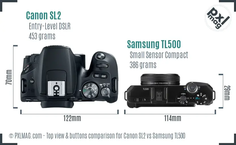 Canon SL2 vs Samsung TL500 top view buttons comparison Canon SL2 vs Samsung TL500 top view buttons comparison