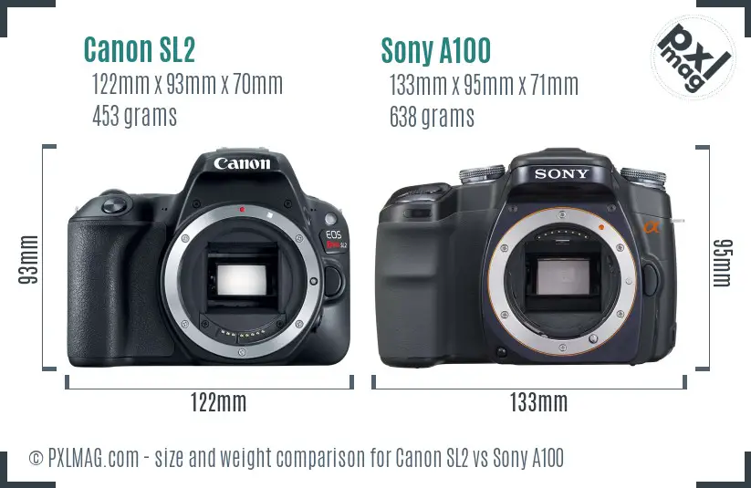 Canon SL2 vs Sony A100 size comparison