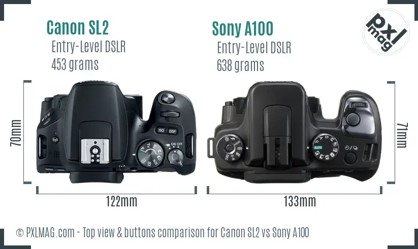 Canon SL2 vs Sony A100 top view buttons comparison