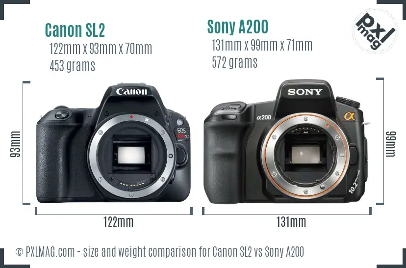 Canon SL2 vs Sony A200 size comparison