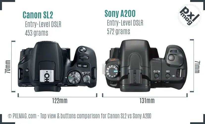 Canon SL2 vs Sony A200 top view buttons comparison