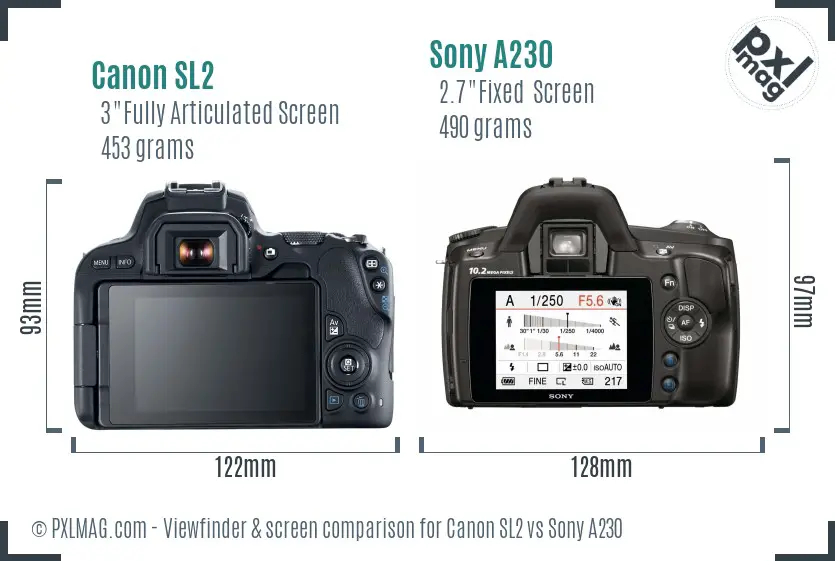 Canon SL2 vs Sony A230 Screen and Viewfinder comparison