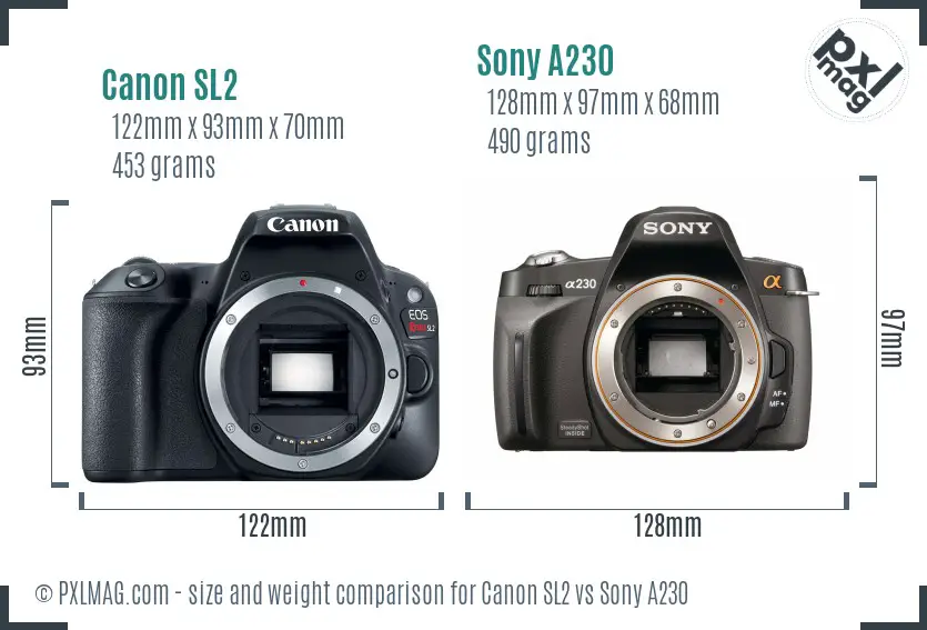 Canon SL2 vs Sony A230 size comparison