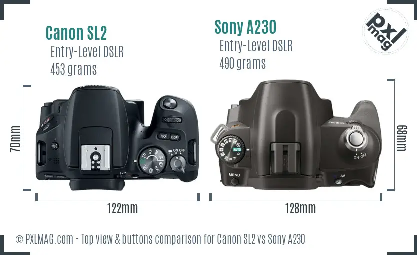 Canon SL2 vs Sony A230 top view buttons comparison