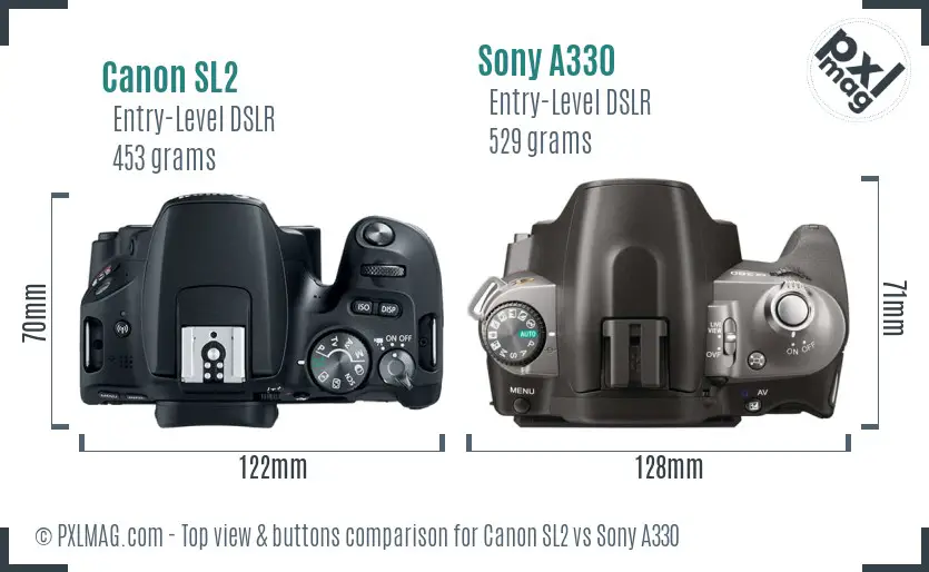 Canon SL2 vs Sony A330 top view buttons comparison